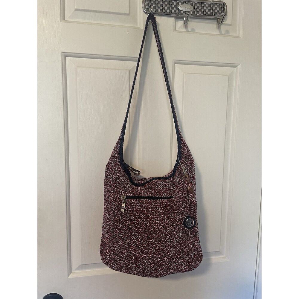 The Sak Crochet Purse Shoulder Bag Hobo Red White Blue medium size pre-owned